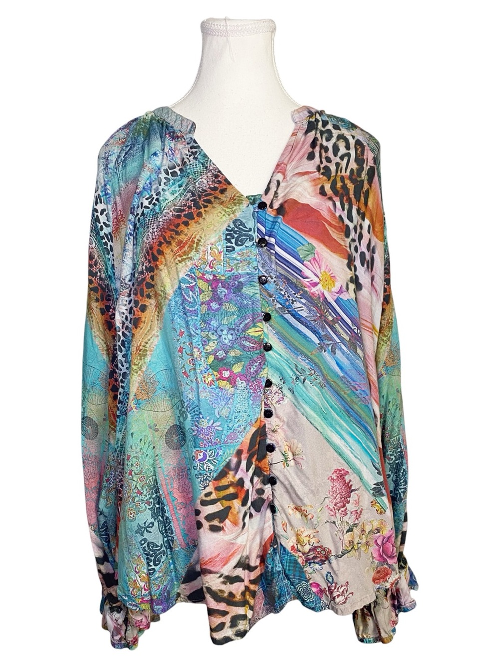 Tolani Collection 1X Mixed Print Modal Blouse Boho Tunic